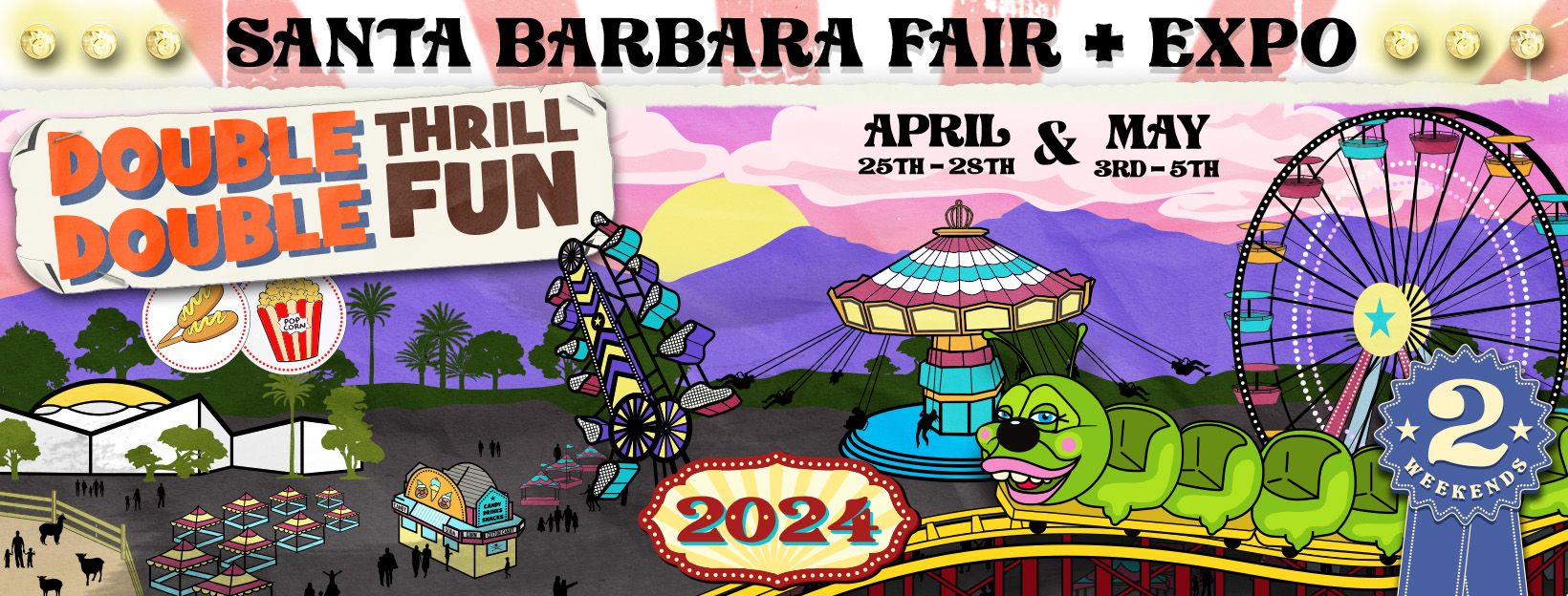 A colorful flyer for the Santa Barbara Fair & Expo, with written information and magical illustrations